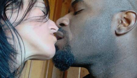 up close interracial sensual kissing