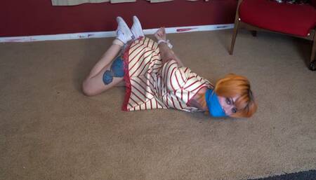 1155 Amber in Latex Waitress Hogtie