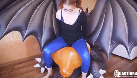 Q718 Derpy sitpops balloons on inflatable Dragon - 480p