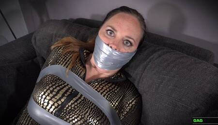 Leila - Catburglar Put in Tape Bondage FULL Bondage + 3 Gag Video MP4 HD