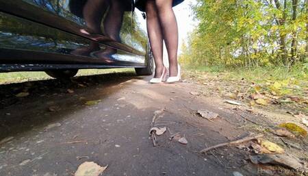 Driving BMW Under Pedal in Pink Heels