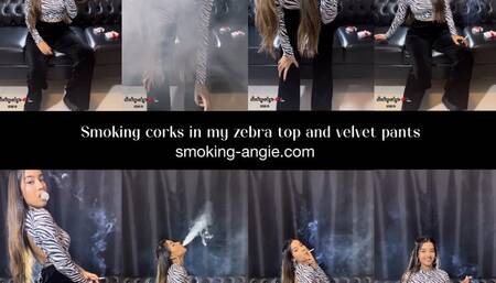 Smoking corks in my zebra top and velvet pants