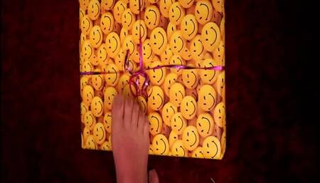 Unwrapping gift and solve a puzzle in 5 toe nylons