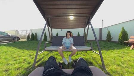 Skinny brunette outdoor fuck