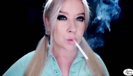 Glossy lips on a cork cigarette