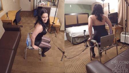 Tilly McReese Breaking the Working Laptop over the Portable Toilet - Above and Rear View 4K