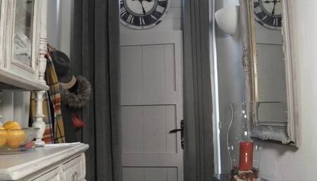 Custom: cock play in leather gloves