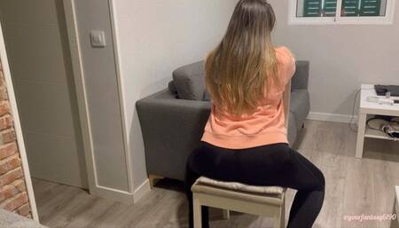 Muffled farts on chair in leggings