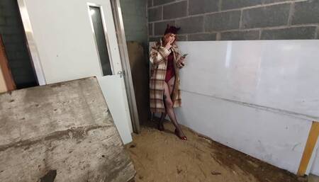 1341 Amber in Long Coat and Demon Costume and Ballet Flats SMOKEBREAK