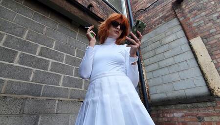 1337 Amber in White Skirt and Keds SMOKEBREAK