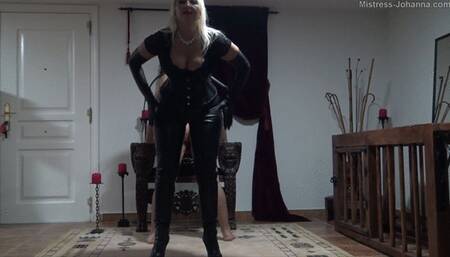 LADY IN LEATHER INSTRUCTING HER SLAVE Part 1