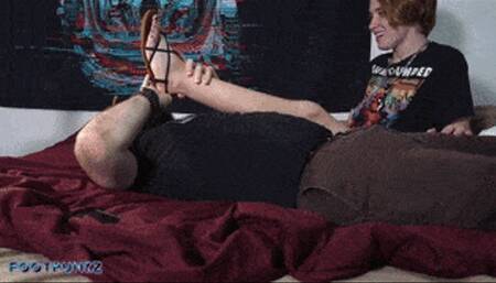 Nerdy Neighborhood Redhead gives her First Foot Smothering Handjob Ever