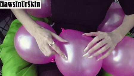 Popping balloons with long sharp claws on balcony