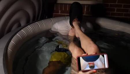 Foot gagging my neighbor in spa tub