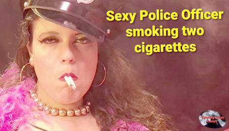 Sexy police officer smoking two cigarettes - SFL116