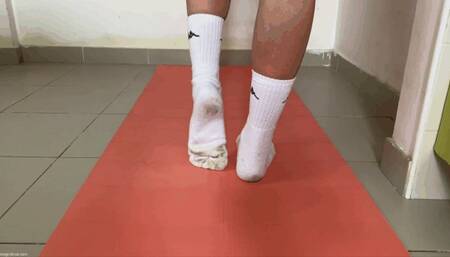 STRETCHING AFTER WORKOUT STINKY FEET IN SOCKS KIRA - MP4 HD