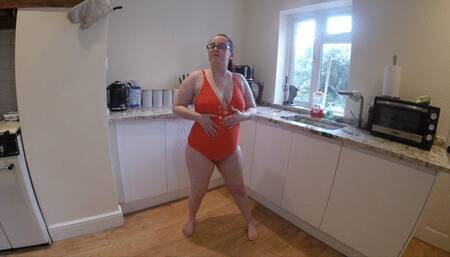 Striptease in new pink swimsuit