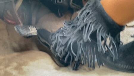 Brina Driving in Black Fringe Boots