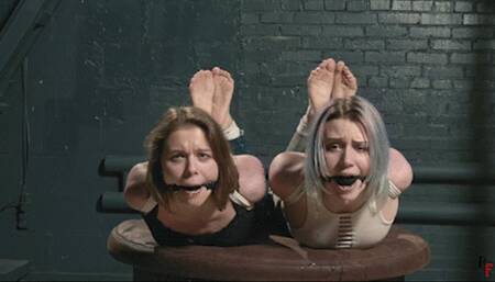 Leya and Astrid - Two cuties are hogtied together on the turntable (HD 720p MP4)