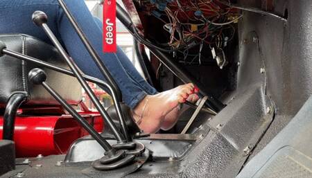Working the Pedals Driving Old Jeep Barefoot