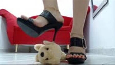 crushing a Toydog very hard in Stilettos and Sandals