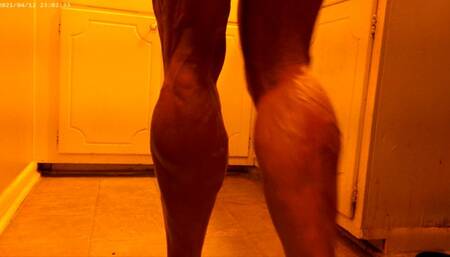 Oiled calves in heels