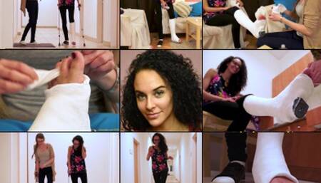Rita Cleaning Her Room and Her Casted Toes With Foot Play and Hopping  (in HD 1920X1080)