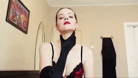 Black gloves on white neck