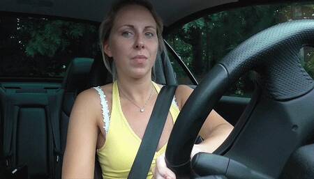 Shirley Driving And Revving In Hot Pants And Leggings