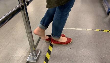 Dipping Red Flats in the Supermarket and Home Store - Candid Shoeplay