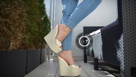 satin platform wedges
