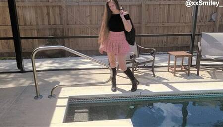 Boots, plaid skirt and leather jacket