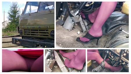 Julia revs russian army's monster truck hard with UPSKIRT