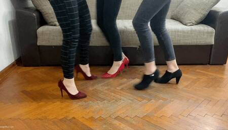 THREE GIRLS DANCING AND STEPPING ON POOR NICKY’S FOOT - MP4 HD