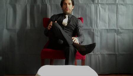 Gio's sheers, tie and barefeet