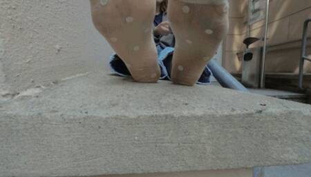 VR180 - Annoyed Young Girl With Dirty White Nylon Feet