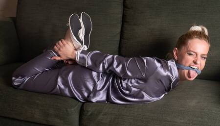1278 Sandy in Satin Pyjamas Hogtied