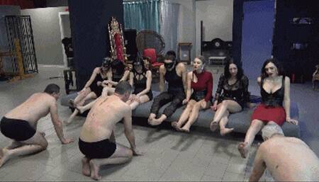 7 MISTRESSES FEMDOM PARTY - EXTREME Dirty feet licking (EPIC CLIP!)
