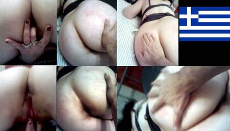 Greek housewife gets spanked and she plays with her pussy until she cums hard