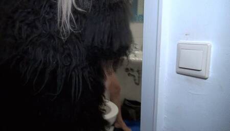 CBT and ass spanked on toilet