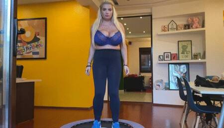 Huge boobs trampoline jump November