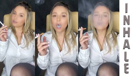 White shirt and tights - 2 cigarettes and cream smoke