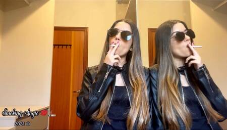 Cork cigarette, leather jacket and sunglasses