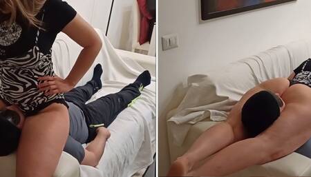 62)  Throat sitting and reverse scissor sofa!