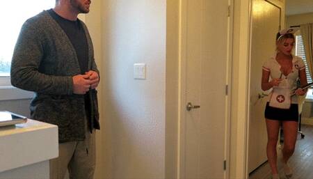 Nurse Sofia Examines His Testicles Roughly and Gives Him a Handjob