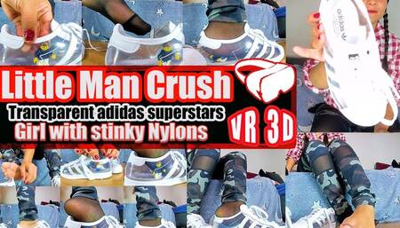 Virtual Reality  VR 3D - Sexygirl crushes a little man Little dwarf You get under my smelly nylons in my Adidas Clear Sneaker and get crushed barefoot underneath