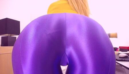 Episode 123   Lots of shiny ass in spandex pantyhose, violet tights, lots of teasing with hot ass in pantyhose, different cam positions, cum encouragement over my ass