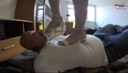 White heels and barefoot