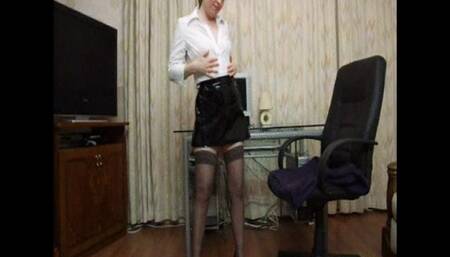 Shirt and PVC Miniskirt masturbation