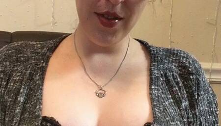 Sexy Smoking Goddess D Casual Look Video Wearing Sweater and Black Lace Top Smoking Marlboro Light 100 - Long Red Nails